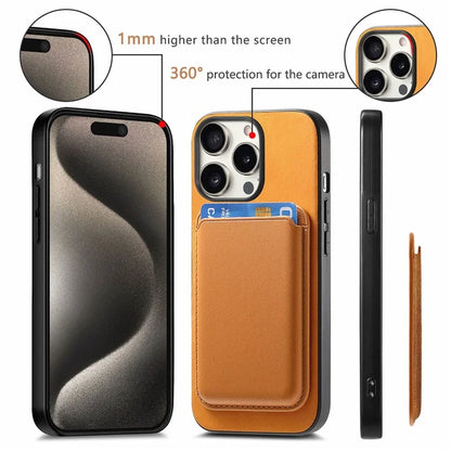 B2 For iPhone 16 Pro Max Case Detachable Magnetic Card Bag Leather+TPU Phone Cover