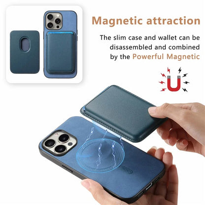 B2 For iPhone 16 Pro Max Case Detachable Magnetic Card Bag Leather+TPU Phone Cover