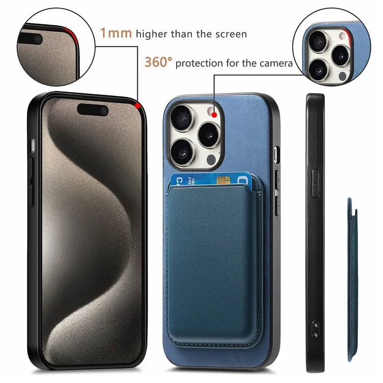 B2 For iPhone 16 Pro Max Case Detachable Magnetic Card Bag Leather+TPU Phone Cover
