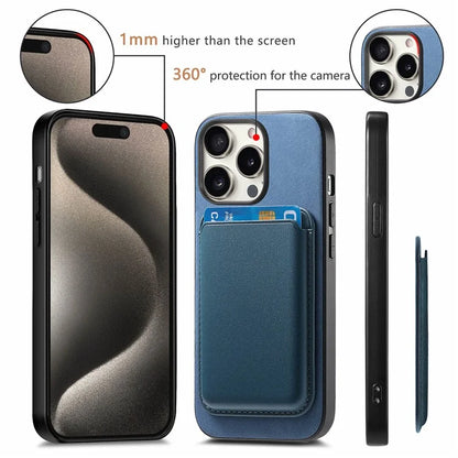 B2 For iPhone 16 Pro Max Case Detachable Magnetic Card Bag Leather+TPU Phone Cover