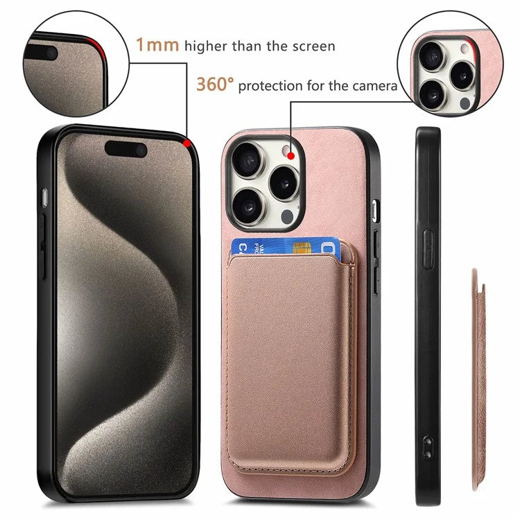 B2 For iPhone 16 Pro Max Case Detachable Magnetic Card Bag Leather+TPU Phone Cover