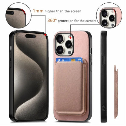 B2 For iPhone 16 Pro Max Case Detachable Magnetic Card Bag Leather+TPU Phone Cover