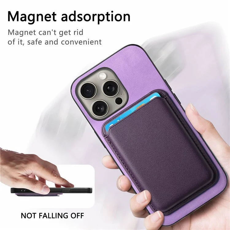 B2 For iPhone 16 Pro Max Case Detachable Magnetic Card Bag Leather+TPU Phone Cover