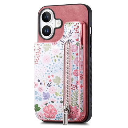 D10 For iPhone 16 Plus Case Pattern Kickstand Wallet Leather+TPU Phone Cover RFID Blocking