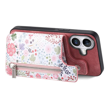 D10 For iPhone 16 Plus Case Pattern Kickstand Wallet Leather+TPU Phone Cover RFID Blocking