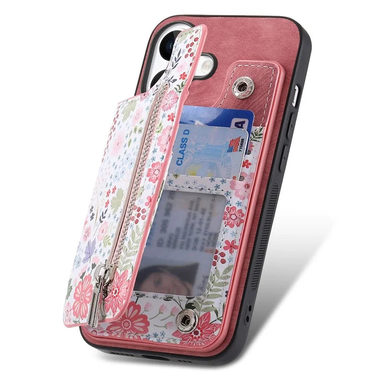 D10 For iPhone 16 Plus Case Pattern Kickstand Wallet Leather+TPU Phone Cover RFID Blocking
