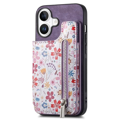 D10 For iPhone 16 Plus Case Pattern Kickstand Wallet Leather+TPU Phone Cover RFID Blocking