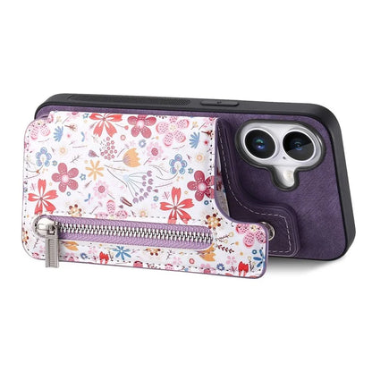 D10 For iPhone 16 Plus Case Pattern Kickstand Wallet Leather+TPU Phone Cover RFID Blocking