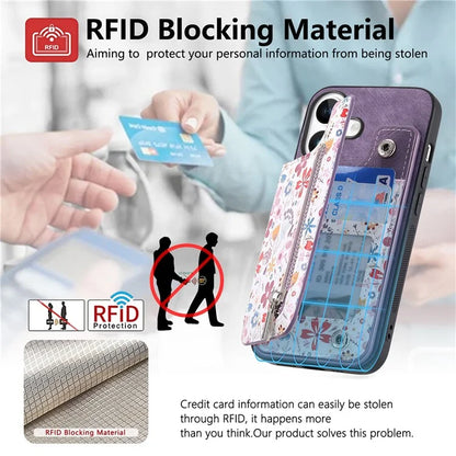 D10 For iPhone 16 Plus Case Pattern Kickstand Wallet Leather+TPU Phone Cover RFID Blocking