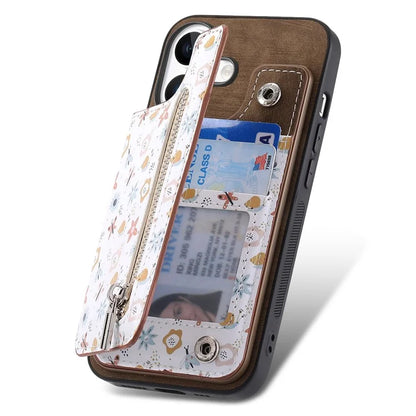 D10 For iPhone 16 Plus Case Pattern Kickstand Wallet Leather+TPU Phone Cover RFID Blocking