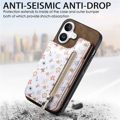 D10 For iPhone 16 Plus Case Pattern Kickstand Wallet Leather+TPU Phone Cover RFID Blocking