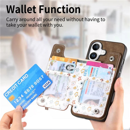 D10 For iPhone 16 Plus Case Pattern Kickstand Wallet Leather+TPU Phone Cover RFID Blocking