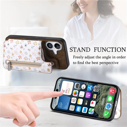 D10 For iPhone 16 Plus Case Pattern Kickstand Wallet Leather+TPU Phone Cover RFID Blocking