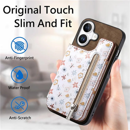 D10 For iPhone 16 Plus Case Pattern Kickstand Wallet Leather+TPU Phone Cover RFID Blocking