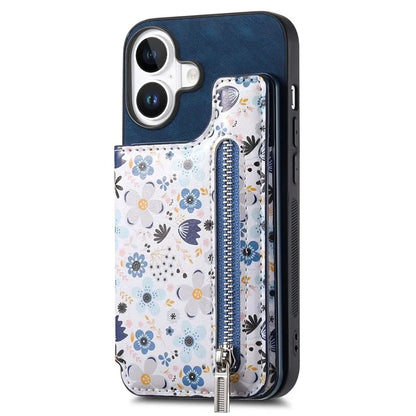 D10 For iPhone 16 Plus Case Pattern Kickstand Wallet Leather+TPU Phone Cover RFID Blocking