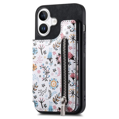 D10 For iPhone 16 Plus Case Pattern Kickstand Wallet Leather+TPU Phone Cover RFID Blocking