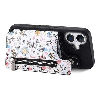 D10 For iPhone 16 Plus Case Pattern Kickstand Wallet Leather+TPU Phone Cover RFID Blocking