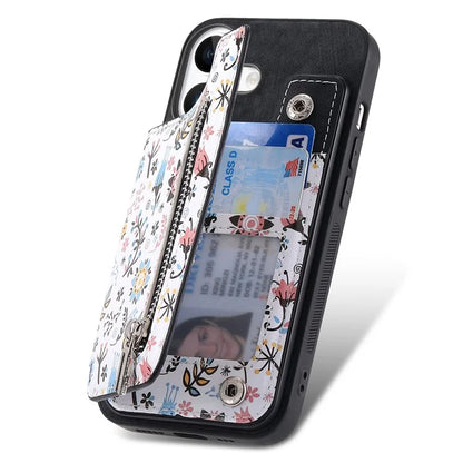 D10 For iPhone 16 Plus Case Pattern Kickstand Wallet Leather+TPU Phone Cover RFID Blocking