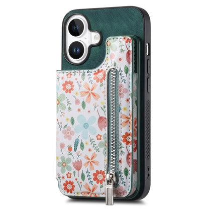 D10 For iPhone 16 Plus Case Pattern Kickstand Wallet Leather+TPU Phone Cover RFID Blocking