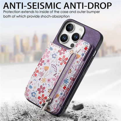 D10 For iPhone 16 Pro Case Pattern Kickstand Wallet Leather+TPU Phone Cover RFID Blocking