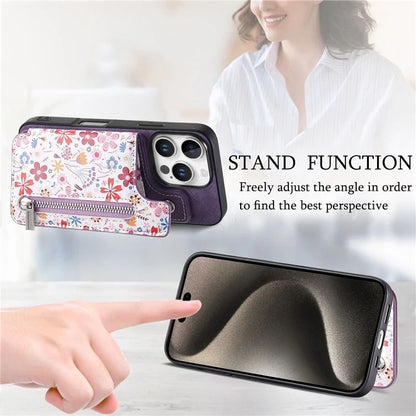D10 For iPhone 16 Pro Case Pattern Kickstand Wallet Leather+TPU Phone Cover RFID Blocking