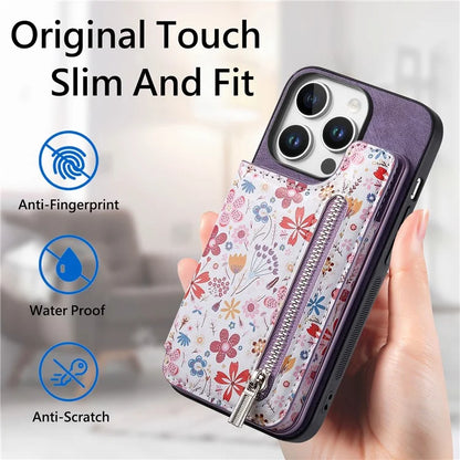 D10 For iPhone 16 Pro Case Pattern Kickstand Wallet Leather+TPU Phone Cover RFID Blocking