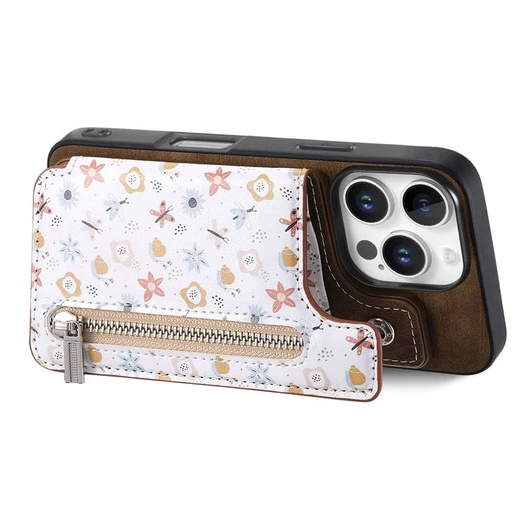 D10 For iPhone 16 Pro Case Pattern Kickstand Wallet Leather+TPU Phone Cover RFID Blocking