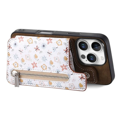 D10 For iPhone 16 Pro Case Pattern Kickstand Wallet Leather+TPU Phone Cover RFID Blocking