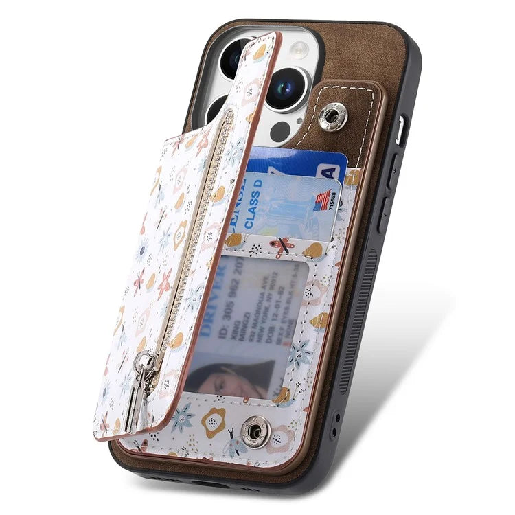 D10 For iPhone 16 Pro Case Pattern Kickstand Wallet Leather+TPU Phone Cover RFID Blocking