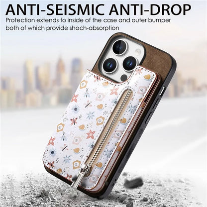 D10 For iPhone 16 Pro Case Pattern Kickstand Wallet Leather+TPU Phone Cover RFID Blocking