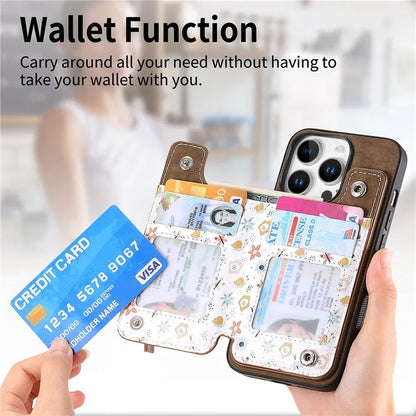 D10 For iPhone 16 Pro Case Pattern Kickstand Wallet Leather+TPU Phone Cover RFID Blocking