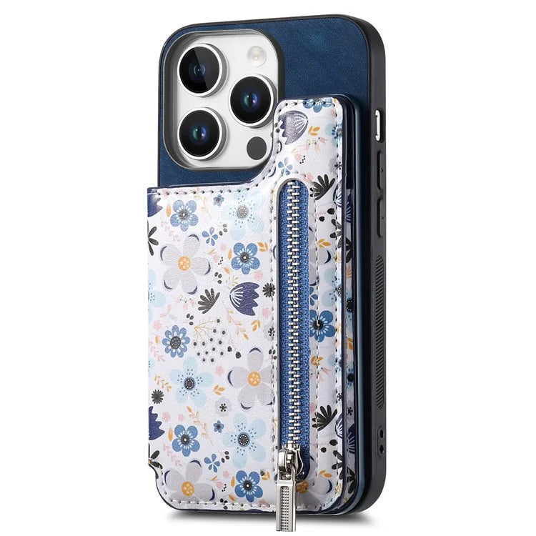 D10 For iPhone 16 Pro Case Pattern Kickstand Wallet Leather+TPU Phone Cover RFID Blocking