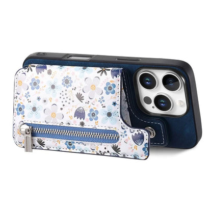 D10 For iPhone 16 Pro Case Pattern Kickstand Wallet Leather+TPU Phone Cover RFID Blocking