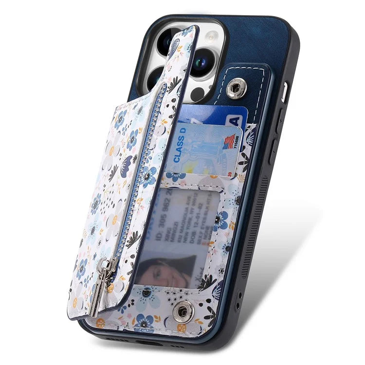D10 For iPhone 16 Pro Case Pattern Kickstand Wallet Leather+TPU Phone Cover RFID Blocking