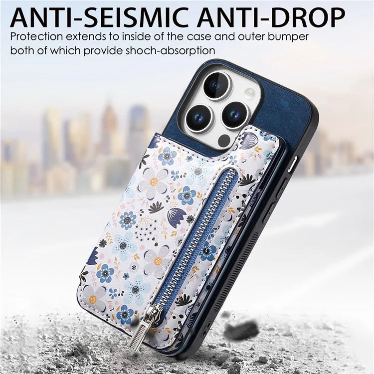 D10 For iPhone 16 Pro Case Pattern Kickstand Wallet Leather+TPU Phone Cover RFID Blocking