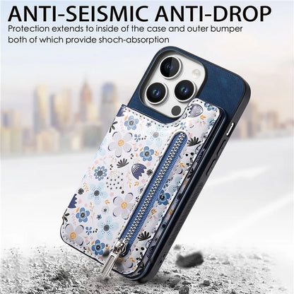 D10 For iPhone 16 Pro Case Pattern Kickstand Wallet Leather+TPU Phone Cover RFID Blocking