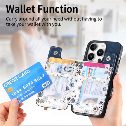D10 For iPhone 16 Pro Case Pattern Kickstand Wallet Leather+TPU Phone Cover RFID Blocking