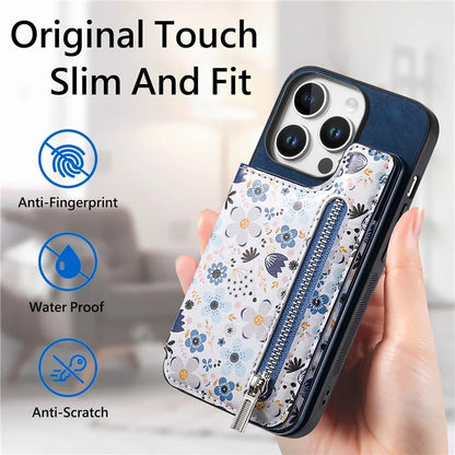D10 For iPhone 16 Pro Case Pattern Kickstand Wallet Leather+TPU Phone Cover RFID Blocking
