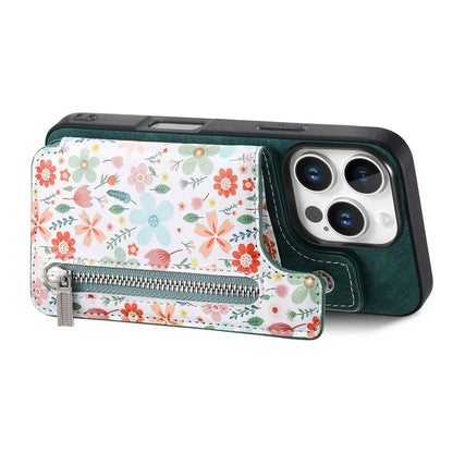 D10 For iPhone 16 Pro Case Pattern Kickstand Wallet Leather+TPU Phone Cover RFID Blocking