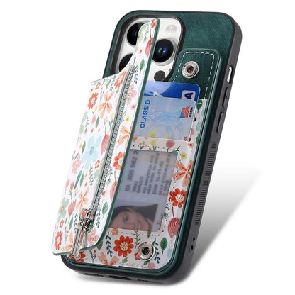 D10 For iPhone 16 Pro Case Pattern Kickstand Wallet Leather+TPU Phone Cover RFID Blocking