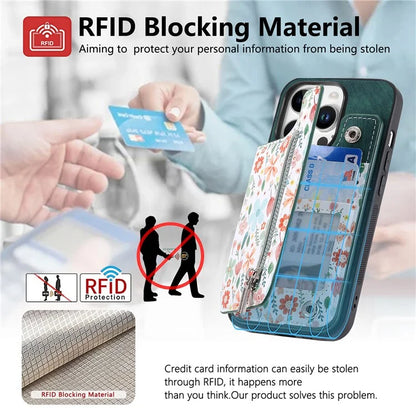 D10 For iPhone 16 Pro Case Pattern Kickstand Wallet Leather+TPU Phone Cover RFID Blocking