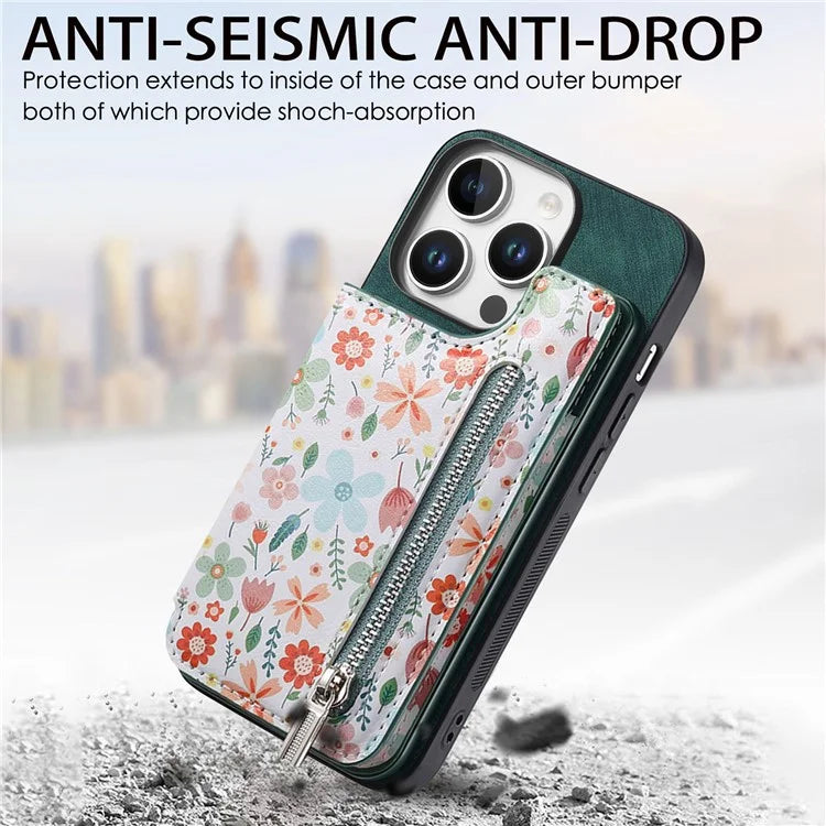 D10 For iPhone 16 Pro Case Pattern Kickstand Wallet Leather+TPU Phone Cover RFID Blocking
