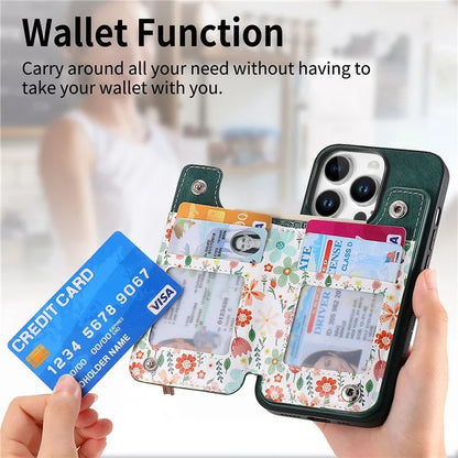 D10 For iPhone 16 Pro Case Pattern Kickstand Wallet Leather+TPU Phone Cover RFID Blocking