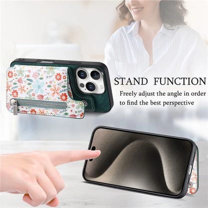 D10 For iPhone 16 Pro Case Pattern Kickstand Wallet Leather+TPU Phone Cover RFID Blocking