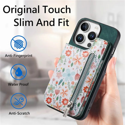 D10 For iPhone 16 Pro Case Pattern Kickstand Wallet Leather+TPU Phone Cover RFID Blocking