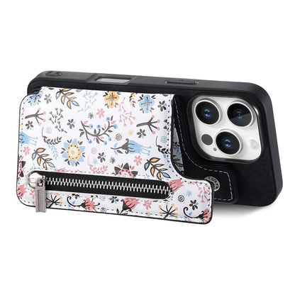 D10 For iPhone 16 Pro Case Pattern Kickstand Wallet Leather+TPU Phone Cover RFID Blocking