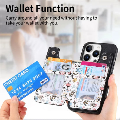 D10 For iPhone 16 Pro Case Pattern Kickstand Wallet Leather+TPU Phone Cover RFID Blocking