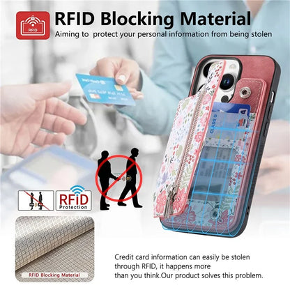 D10 For iPhone 16 Pro Max Case Pattern Kickstand Wallet Leather+TPU Phone Cover RFID Blocking
