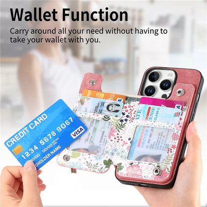 D10 For iPhone 16 Pro Max Case Pattern Kickstand Wallet Leather+TPU Phone Cover RFID Blocking