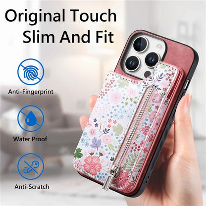 D10 For iPhone 16 Pro Max Case Pattern Kickstand Wallet Leather+TPU Phone Cover RFID Blocking